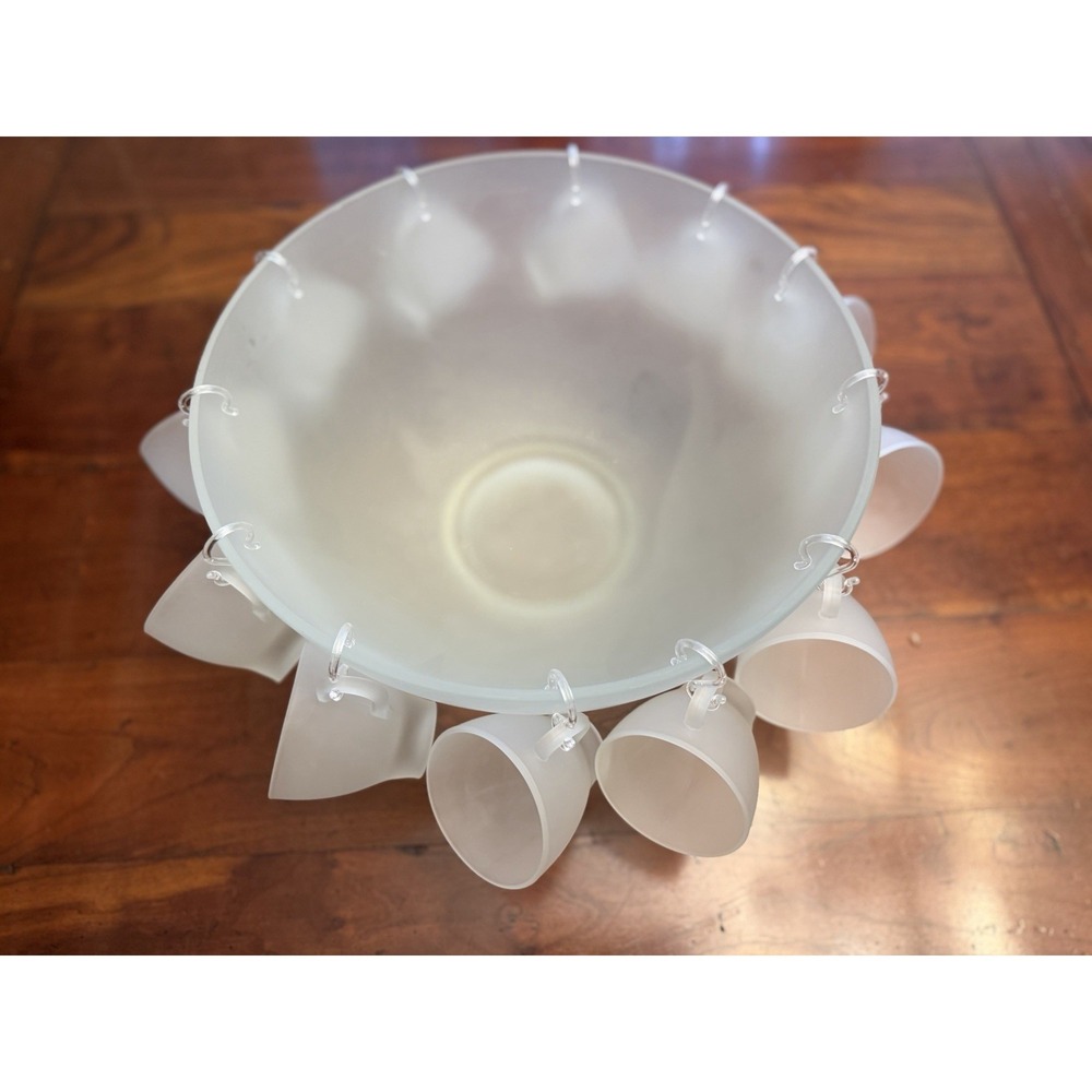 Vintage Frosted Punch Bowl 25‎ Piece Set Cups & Hooks Vintage MCM